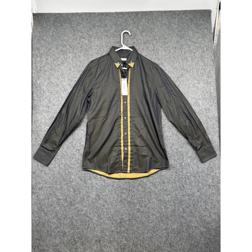 Versace Collection Trend Men Shirt Dark Grey Mustard Yellow‎ IT 40 US Small NWT